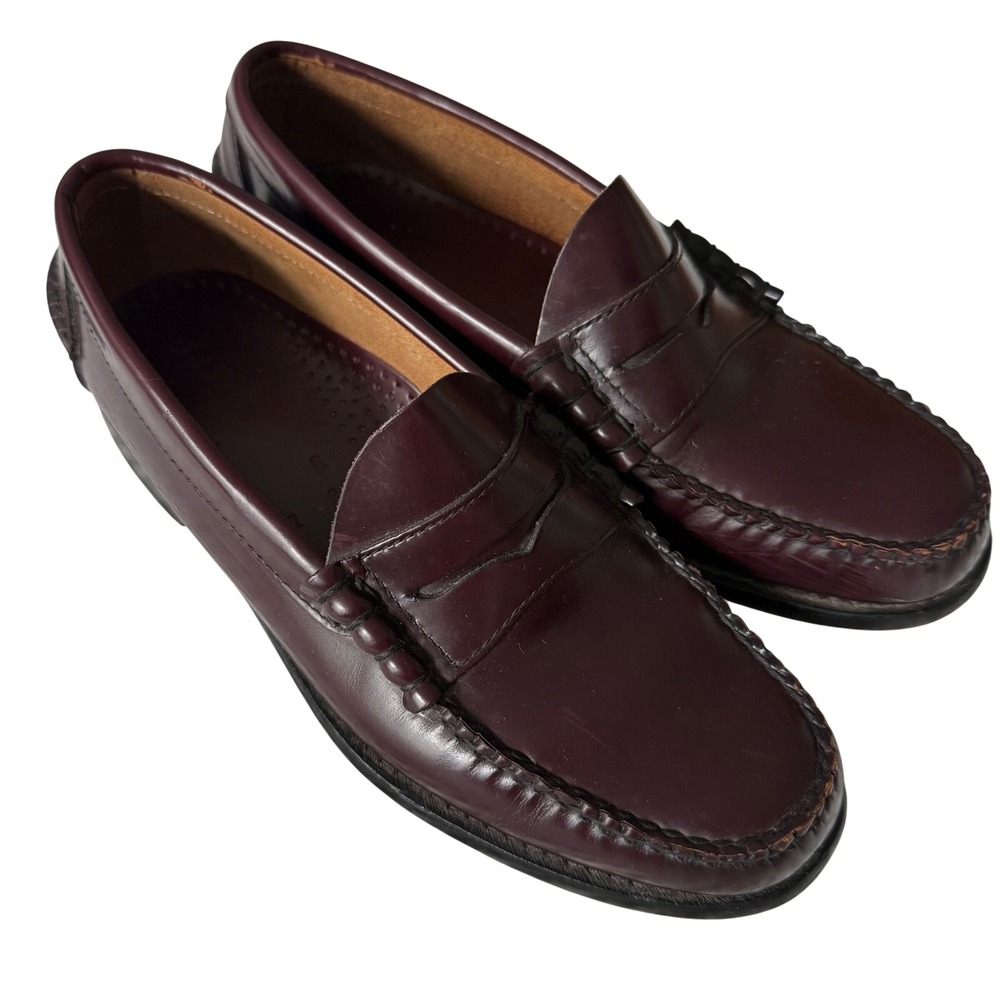 LL Bean Vintage Handcrafted Leather Penny Loafers Burgundy Mens 8 Womens 9.5 ivy